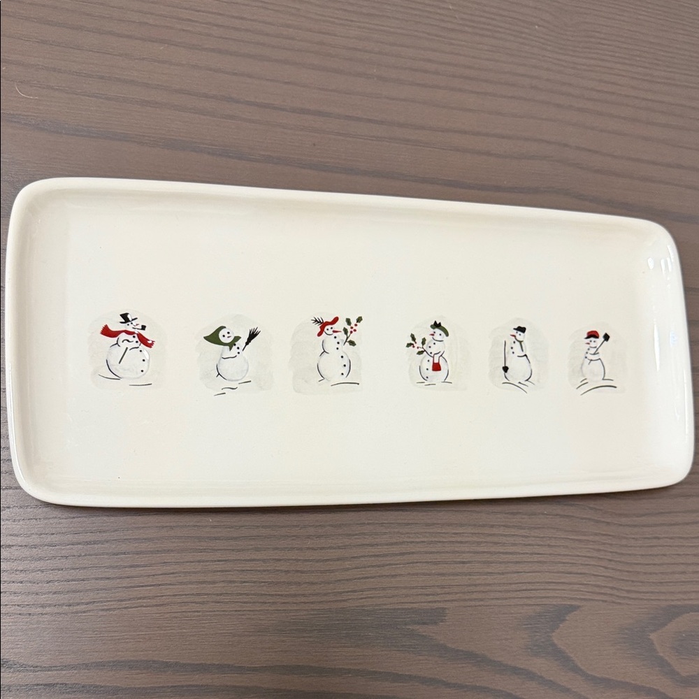 Williams Sonoma - Festive Snowman Ceramic Tray - White